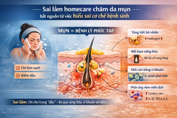 Sai lầm homecare chăm da mụn dưới góc nhìn cơ chế sinh học da liễu